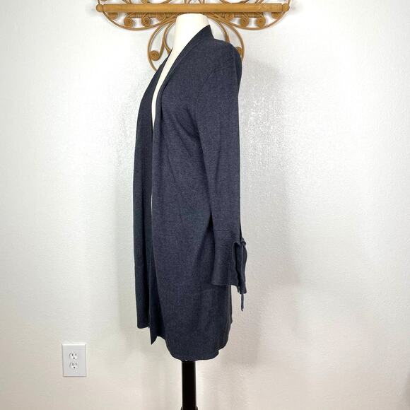 LOFT bell sleeve tie cuff open front cardigan gray sz M - Picture 2 of 6